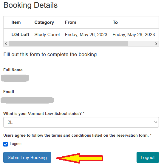 shows how to complete the reservation process. if you need assistance please contact the library